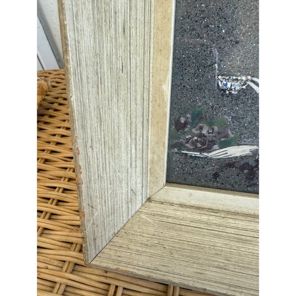 Vintage 40's Framed Acrylic Painting Creepy Victorian Girl Drinking Tea - Picture 10 of 16